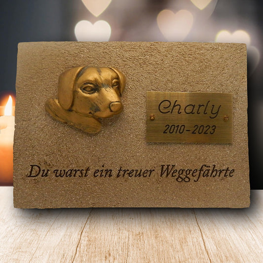 Henecka 🐶 Gedenkstandbild für Hunde • Trauerschild Hund • Gedenktafel für Hunde • Schiefer • Größe H. 130 mm B. 190 mm • Personalisierbar